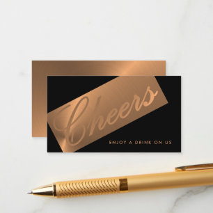 Black & Rose Gold Script "Cheers" Drink Ticket Enclosure Card