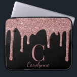 Black Rose Gold Sparkle Glitter Drips Monogram Laptop Sleeve<br><div class="desc">Girly Rose Gold Sparkle Glitter Drips Monogram laptop sleeve with our trendy faux glitter drips in blush pink/rose gold on a chic black background. Designed by Cedar and String. To personalize further, please click the "customize further" link and use the design tool to modify the design. If you need assistance...</div>