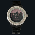 Black Rose Gold Sparkle Glitter Drips Monogram Watch<br><div class="desc">Girly Rose Gold Sparkle Glitter Drips Monogram Notebook with fashion faux blush pink/rose gold glitter drips on a chic black background with your custom monogram and name. Please contact us at cedarandstring@gmail.com if you need assistance with the design or matching products.</div>