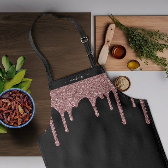 Black Rose Gold Sparkle Glitter Drips Personalized Apron (Black Rose Gold Sparkle Glitter Drips Personalized Apron)