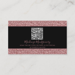 Black Rose Gold Sparkle Glitter Drips QR Code Business Card