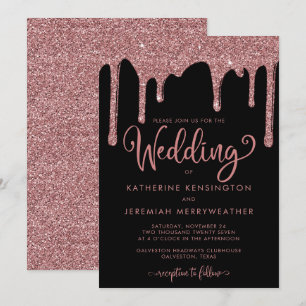 Black Rose Gold Sparkle Glitter Wedding Invitation