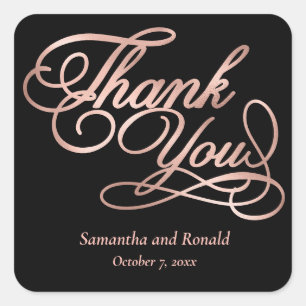 Black & Rose Gold Thank You Calligraphy Wedding Square Sticker