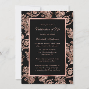 Black Rose Gold Vintage Photo Celebration of Life Invitation