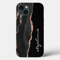 Black Rose Gold Watercolor Agate Personalized