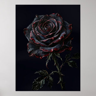 Black Rose — Gothic Botanical Impasto  Poster
