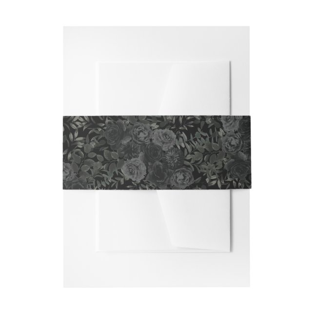 Black Rose Gothic Elegant Wedding Invitation Belly Band (Front Example)