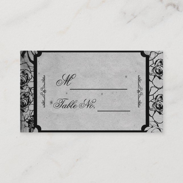 Black Rose Gothic Frame Wedding Place Card (Front)