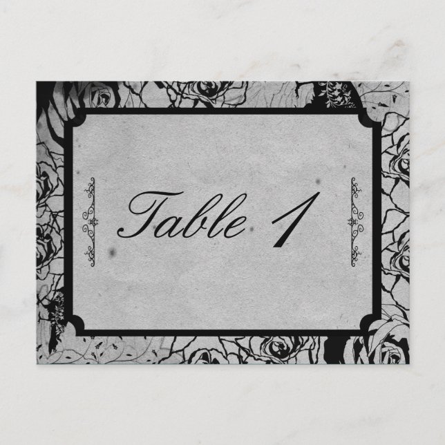 Black Rose Gothic Frame Wedding Table Number Postcard (Front)