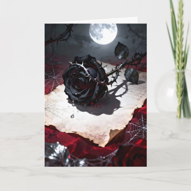 Black Rose in Moonlight Valentine Holiday Card (Front)