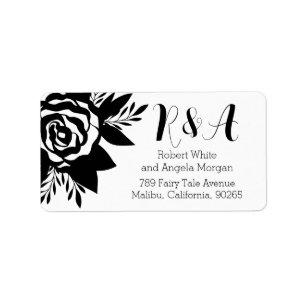 Black rose minimalist,white, personalized address label