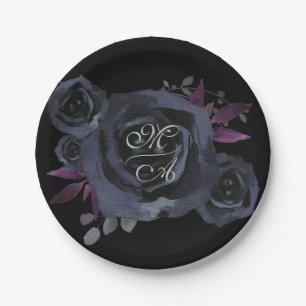Black Rose Monogram Paper Plate