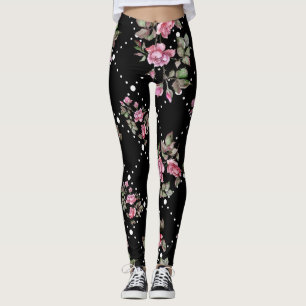 Black Rose Pattern Women's Leggings