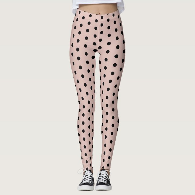 Black Rose Pink polka dots retro pattern cute cool Leggings (Front)