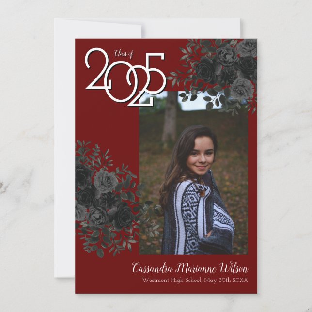 Black Rose Red Gothic Graduation Announcement (Front)