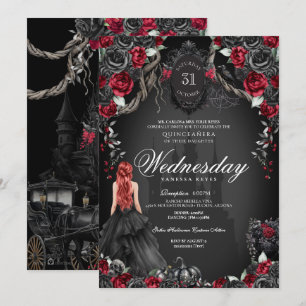 Black Rose Red Quinceañera Halloween Gothic Invitation