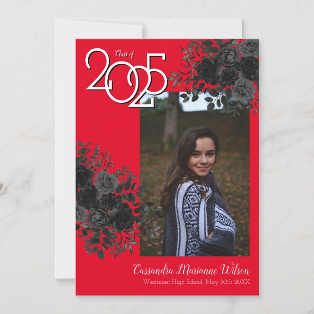 Black Rose Red School Colors Graduation Invitation (Front)