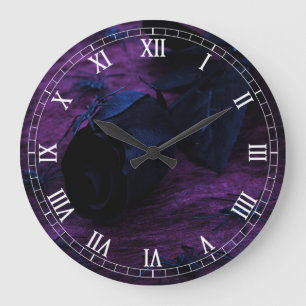 Black Rose Round Roman Numerals Clock