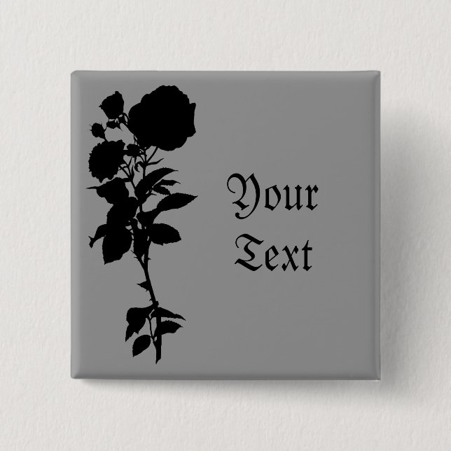 Black Rose Silhouette 2 Inch Square Button (Front)