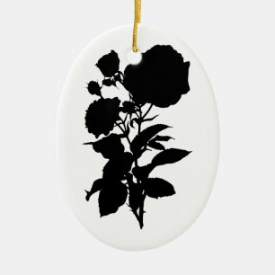 Black Rose Silhouette Ceramic Ornament