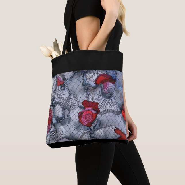 Black Rose Tote Bag (Close Up)