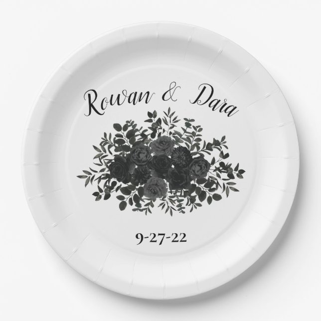 Black Rose Wedding Gothic Paper Plate (Front)