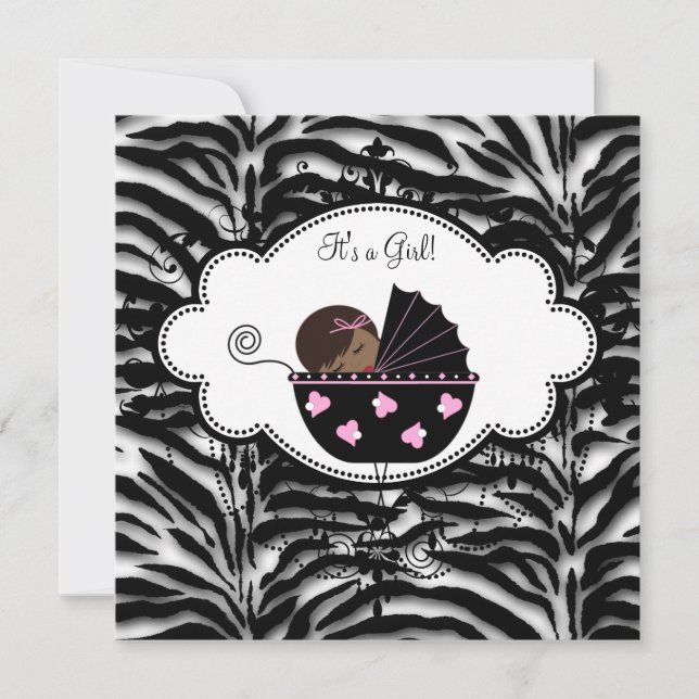 Black Rose Zebra Baby Girl Douche Invitations (Devant)