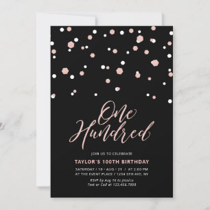 Black RoseGold Simple Hundred 100th Birthday Party Invitation