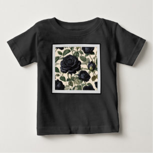Black Roses And Green Leaves,  Baby T-Shirt