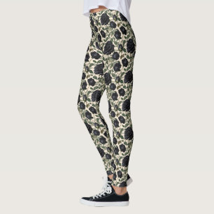 Black Roses And Green Leaves, Leggings