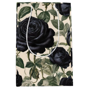 Black Roses And Green Leaves, Medium Gift Bag