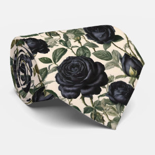 Black Roses And Green Leaves, Neck Tie