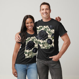 Black Roses And Green Leaves, T-Shirt