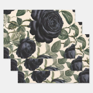 Black Roses And Green Leaves,  Wrapping Paper Sheet