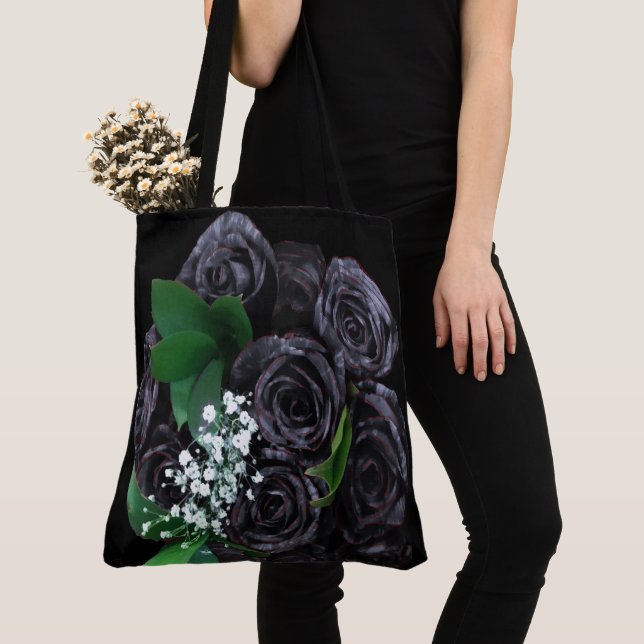 Black Roses Bouquet Tote Bag (Close Up)