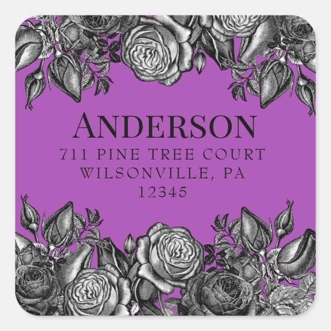 Black Roses Electric Purple Seal Return Address (Front)