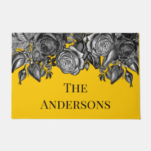 Black Roses Family Name Goldenrod Orange Doormat