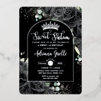 Black Roses Floral Black Silver Sweet 16 Birthday