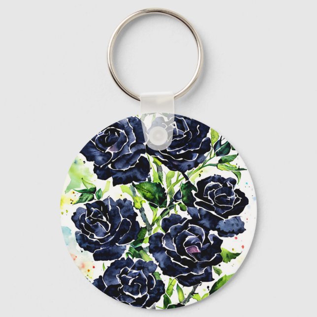 Black Roses Flowers Goth Art Watercolor Painting  Keychain (Front)