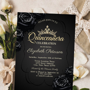 Black Roses Frame Quinceañera Invitation