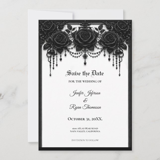 Black Roses Gothic Save the date invitation (Front)