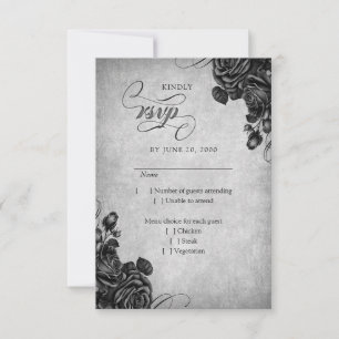 Black Roses Gothic Wedding RSVP Card