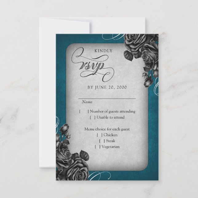 Black Roses Gothic Wedding RSVP Card (Front)