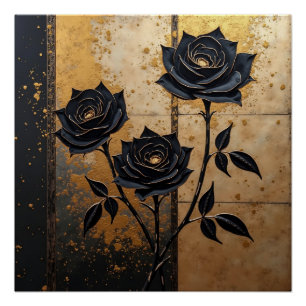 Black Roses in Gold: Dark Elegance Poster