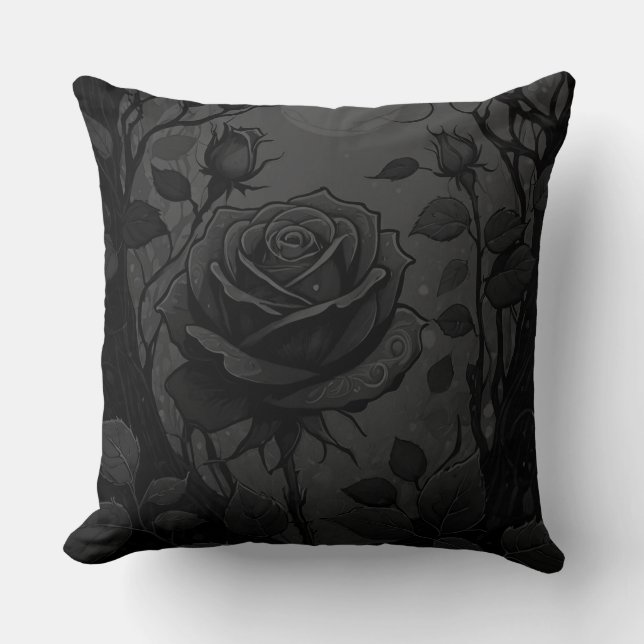 Black Roses Motif 2 Throw Pillow (Front)