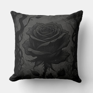 Black Roses Motif Throw Pillow