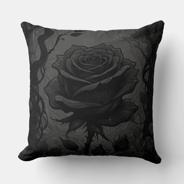 Black Roses Motif Throw Pillow (Front)