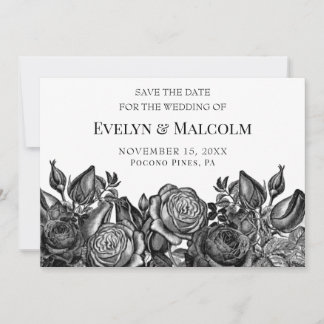 Black Roses on White Save the Date STD Invitation