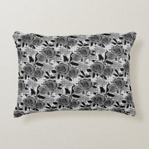Black roses, roses, black and grey   accent pillow