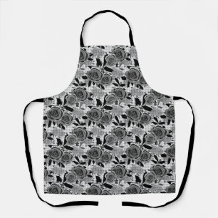 Black roses, roses, black and grey   apron